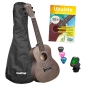 Preview: Konzert Ukulele Linde Black Set Konzert Ukulele mit Aquila Saiten + Schule + Stimmgerät + gepolsterte Tasche + 3 Plektren