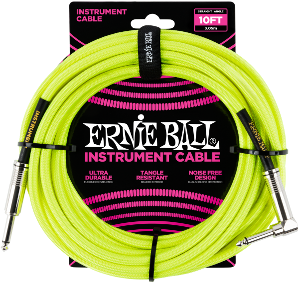 ERNIE BALL Instrumentenkabel, Gewebe, gerade/gewinkelt, gelb, 3m